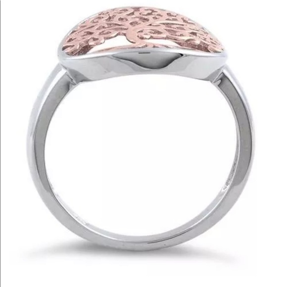 Sterling Silver Rose Two Tone Tree Of Life Ring - Picture 2 of 2
